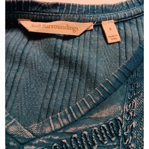 Women's Boho Hippie Turquoise Blue l/s Soft Surroundings Top Y2K Oversized Small - Picture 3 of 9